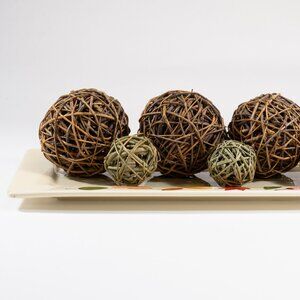 Pier One Grapevine Orbs/Balls on 18" Long Ceramic Tray/Candle Holder